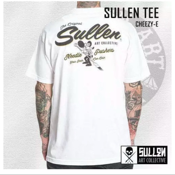 Sullen Men's T-shirt CHEEZY-E Tattoos Urban Skull Premium Quality White - Picture 3 of 5